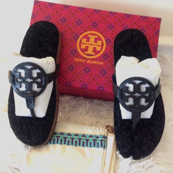 Tory Burch Miller Cloud Shearling Sandals - Picture 1 of 14